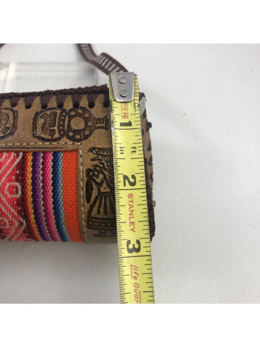 Childs Hand Tooled Leather Purse & Wallet Brown Woven Accent - Picture 4 of 5